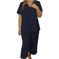 thumbnail image 1 of Women's Plus Size Lounge Set - V Neck Tunic & Capri Pants | Summer Comfy Casual Matching Pajama Two Piece Outfit Solid Color, 1 of 7