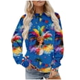 thumbnail image 1 of Women's Plus Size Mardi Gras Sweatshirt - Tie Dye Carnival Print Oversized Pullover, Vibrant Feather/Mask Graphic Spring Festival Top, 1 of 6