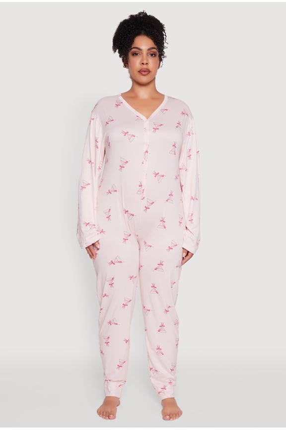 Women's Plus Size Martini Graphic Print Pajama Onesie