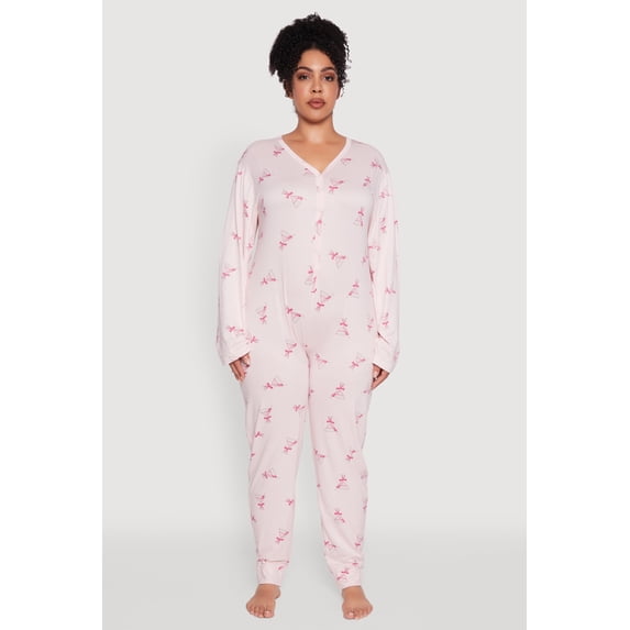 Women's Plus Size Martini Graphic Print Pajama Onesie