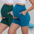 thumbnail image 1 of Women's Plus Size Maternity Biker Shorts Over the Belly Drawstring Stretchy Pregnancy Yoga Workout with Pockets 2-Pack, 1 of 5