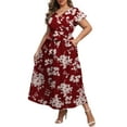 thumbnail image 1 of Women's Plus Size Maxi Dress Boho Floral Butterfly Sleeve V Neck Flowy Maxi Dress Party Wedding Guest Dress XL-4XL, 1 of 5