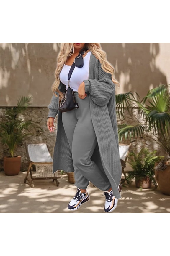 Women's Plus Size Maxi Length Cardigan, Oversized Long Knit Sweater, Solid Color Open Front Duster, Casual Lounge Coat, Soft Loose Fit Cover Up Grey M