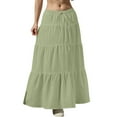 thumbnail image 1 of Women's Plus Size Maxi Skirt High Waisted Pleated A Line Flowy Tiered Long Skirts Green XL, 1 of 7