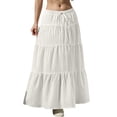 thumbnail image 1 of Women's Plus Size Maxi Skirt High Waisted Pleated A Line Flowy Tiered Long Skirts White L, 1 of 7