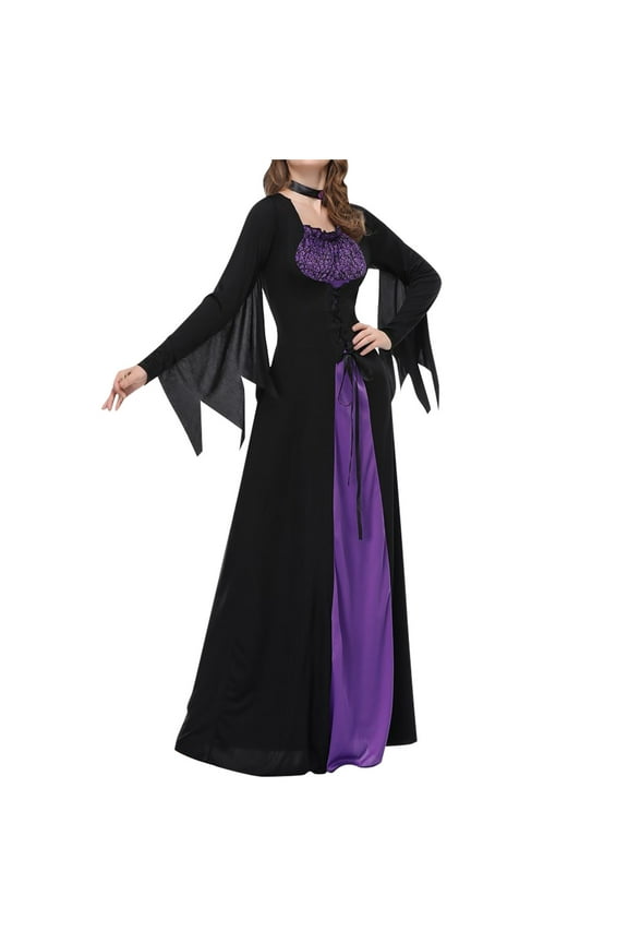 Women's Plus Size Medieval Gothic Court Dress Long Sleeved Witch Theme Ball Gown