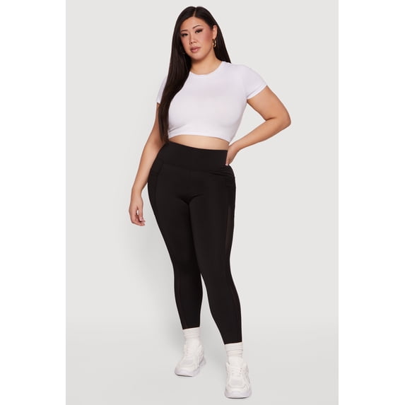 Women's Plus Size Mesh Detail Cell Phone Pocket Leggings