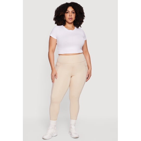 Women's Plus Size Mesh Detail Cell Phone Pocket Leggings