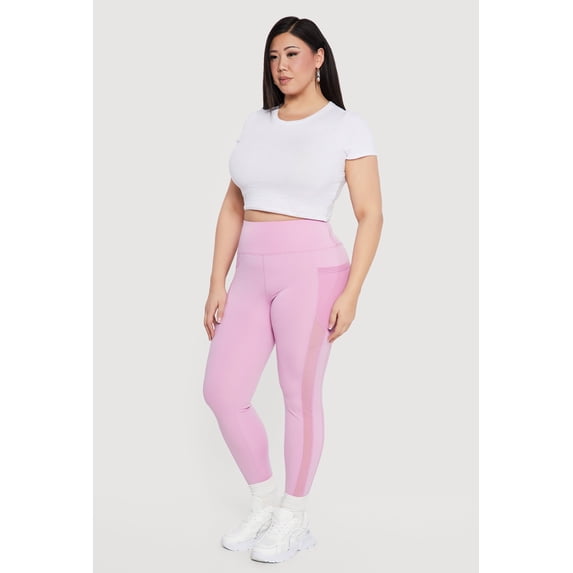 Women's Plus Size Mesh Detail Cell Phone Pocket Leggings