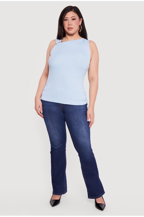 Women's Plus Size Metallic Detail Asymmetrical Ruched Side Top