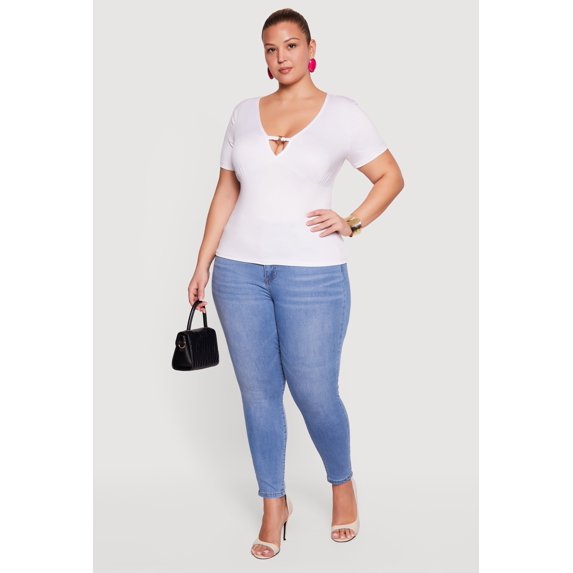 Women's Plus Size Metallic Detail Keyhole Top