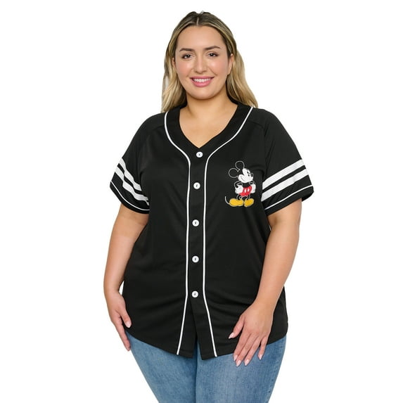 Women's Plus Size Mickey Mouse Baseball Jersey Shirt Buttons (Size 2X Only)