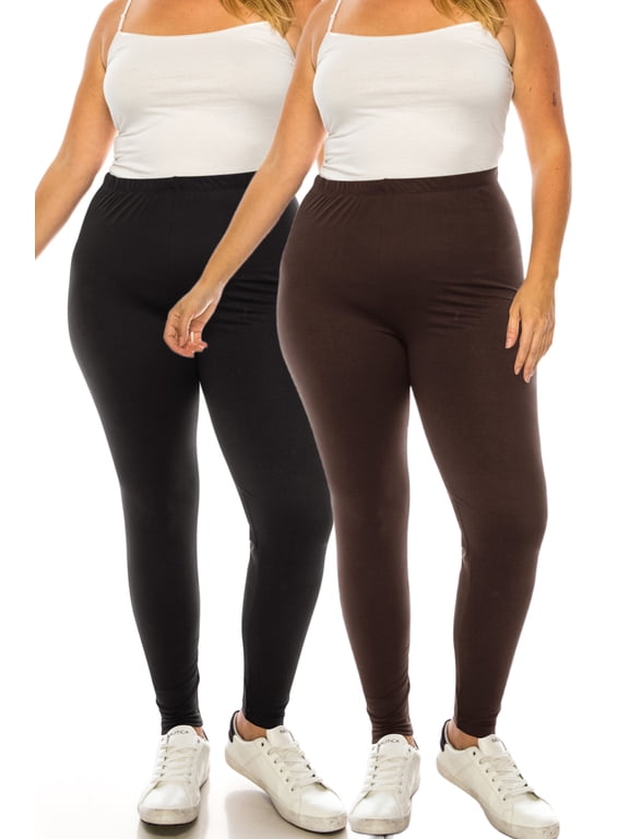 Women's Plus Size Microfiber Full Solid Length Leggings Pack of 2