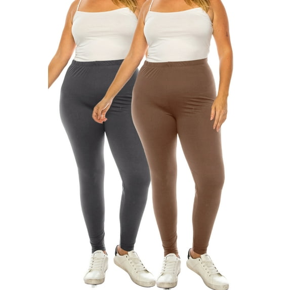Women's Plus Size Microfiber Full Solid Length Leggings Pack of 2