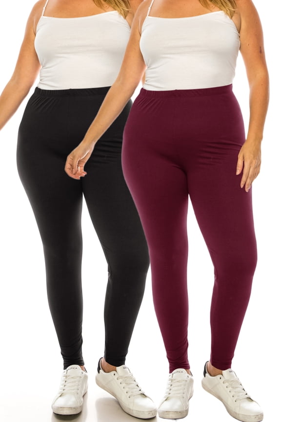 Women's Plus Size Microfiber Full Solid Length Leggings Pack of 2