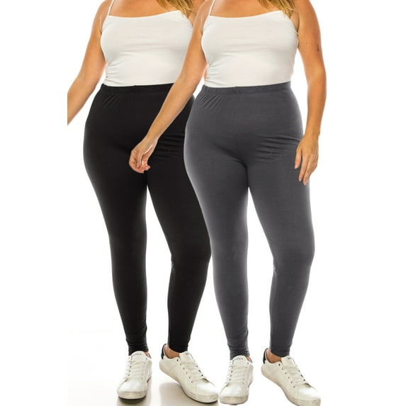Women's Plus Size Microfiber Full Solid Length Leggings Pack of 2