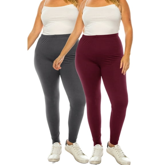 Women's Plus Size Microfiber Full Solid Length Leggings Pack of 2