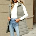 thumbnail image 1 of Women's Plus Size Mid-Length Cotton Vest,Solid Color Sleeveless Puffer Jacket with Pockets,Quilted Zip Up Outerwear for Women,Warm Fall and Winter Layering Piece, Casual Longline Vest for Women Grey, 1 of 5