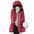 thumbnail image 1 of Women's Plus Size Mid-Length Puffer Coat, Detachable Hood Down Jacket, Slim Fit Winter Coat, Long Sleeve Casual Outerwear, Warm Zip Front Coat Red3 L, 1 of 3