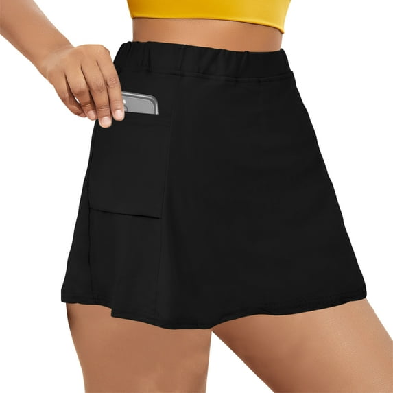 Women's Plus Size Mid-Waist Athletic Short Skirts with Side Pocket, Athletic Bottoms 2 in 1 Liner Breathable Quick Dry