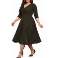 thumbnail image 1 of Women's Plus Size Midi Dress 3/4 Sleeve A-Line Swing Dress V Neck Flowy Casual Dresses, 1 of 5