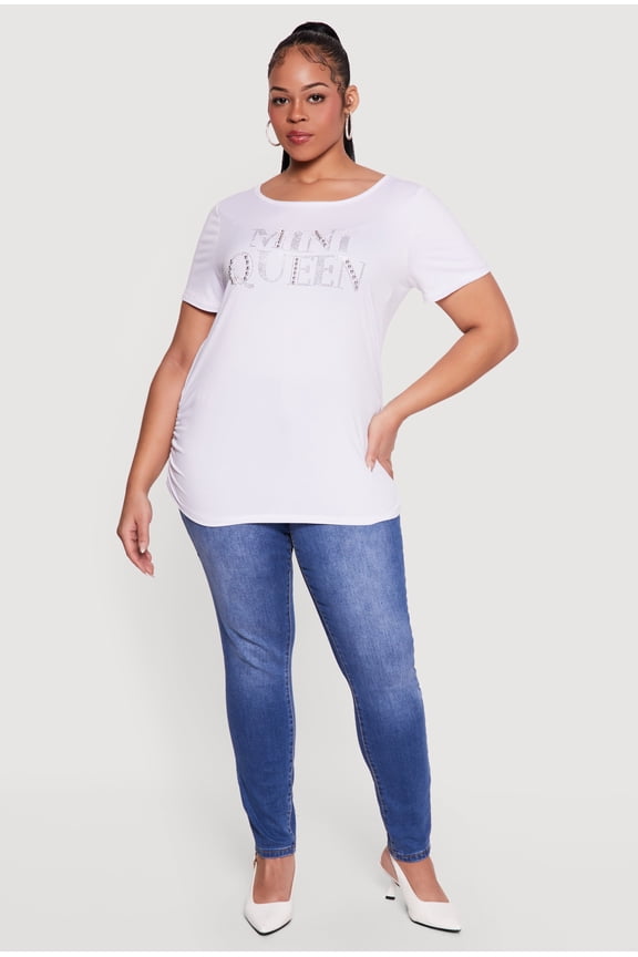 Women's Plus Size Mini Queen Rhinestone Studded Tee