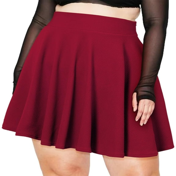 Women's Plus Size Mini Skater Skirt- Basic Versatile High Waisted Flared Casual Stretchy Skirts Black