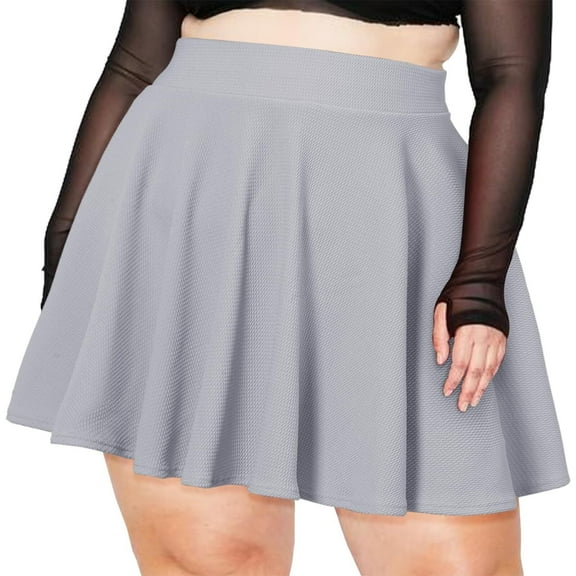 Women's Plus Size Mini Skater Skirt- Basic Versatile High Waisted Flared Casual Stretchy Skirts Black