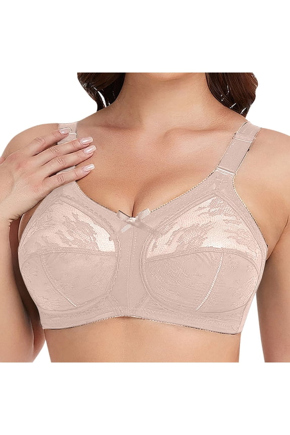 Women's Plus Size Minimiser Bra Full Coverage Lace Firm Hold Non Padded Non Wired Beige 42