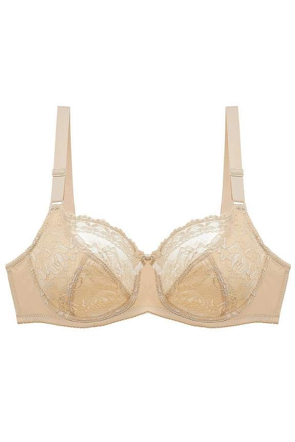 Women's Plus Size Minimizer Bras Full Coverage Lace Compression Bra Unlined Bras with Underwire