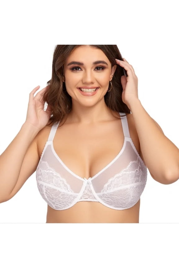 Women's Plus Size Minimizer Bras Full Coverage Lace Unlined Underwire Bra A-I Cups 32C