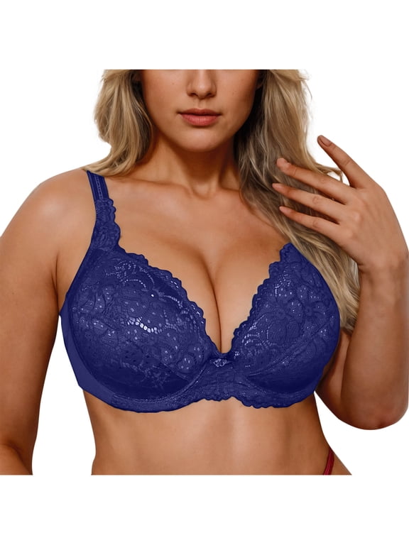 Women's Plus Size Minimizer Bras for Large Breasts, Lace Embroidery Underwire Full Coverage Bra Seamless E Cup Everday Bralette