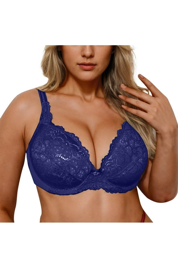 Women's Plus Size Minimizer Bras for Large Breasts, Lace Embroidery Underwire Full Coverage Bra Seamless E Cup Everday Bralette