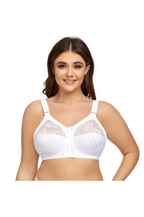 Women's Plus Size Minimizer Sleep Unlined Full Coverage Lace Wirefree Bra 32DD