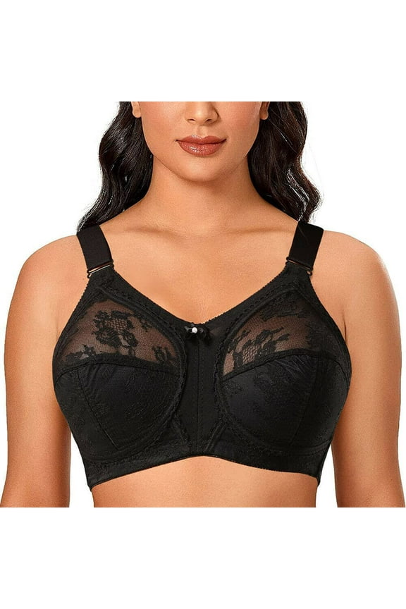 Women's Plus Size Minimizer Sleep Unlined Full Coverage Lace Wirefree Bra 32DD