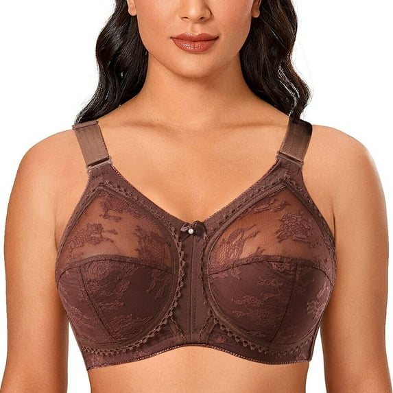 Women's Plus Size Minimizer Sleep Unlined Full Coverage Lace Wirefree Bra 32D