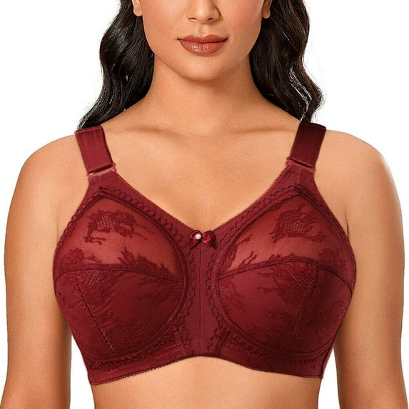 Women's Plus Size Minimizer Sleep Unlined Full Coverage Lace Wirefree Bra 42B