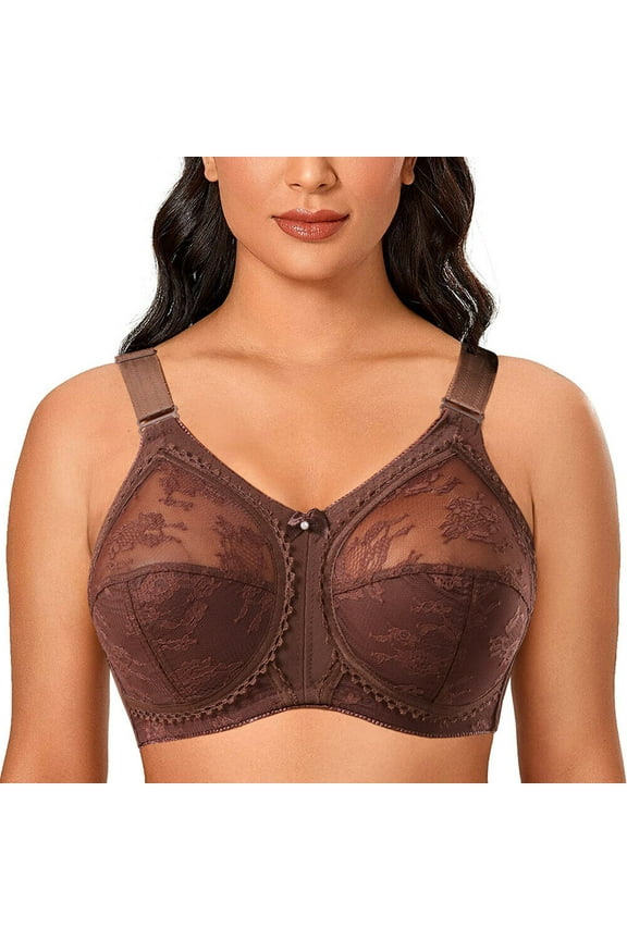 Women's Plus Size Minimizer Sleep Unlined Full Coverage Lace Wirefree Bra 44DD