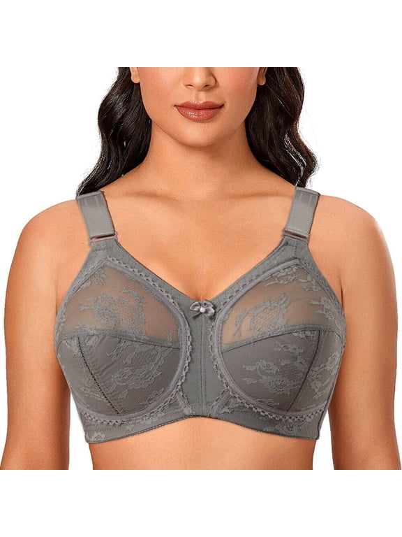 Women's Plus Size Minimizer Sleep Unlined Full Coverage Lace Wirefree Bra 44DD