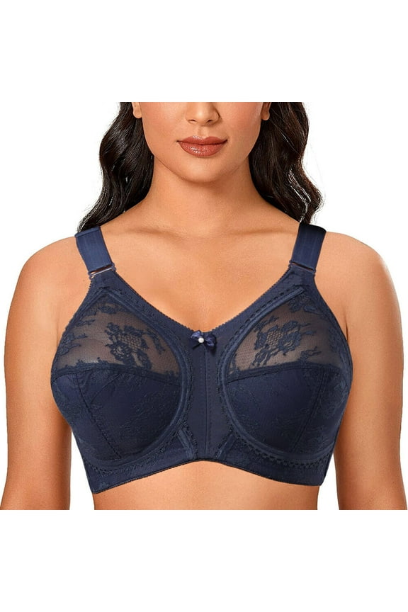Women's Plus Size Minimizer Sleep Unlined Full Coverage Lace Wirefree Bra 44G