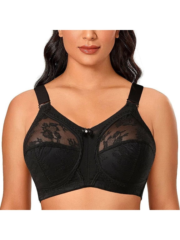 Women's Plus Size Minimizer Sleep Unlined Full Coverage Lace Wirefree Bra 46DD