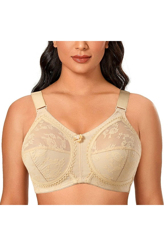 Women's Plus Size Minimizer Sleep Unlined Full Coverage Lace Wirefree Bra 50C