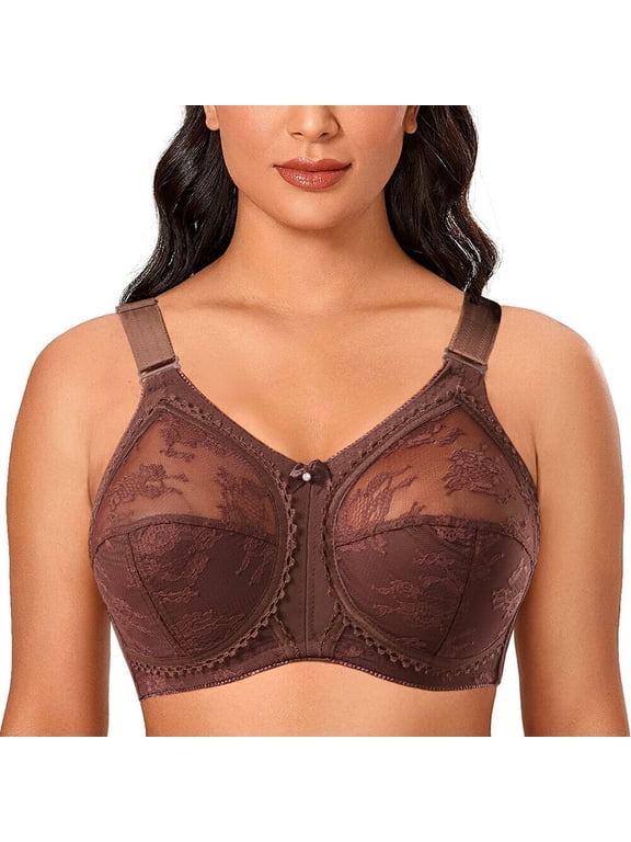 Women's Plus Size Minimizer Sleep Unlined Full Coverage Lace Wirefree Bra 50DDD