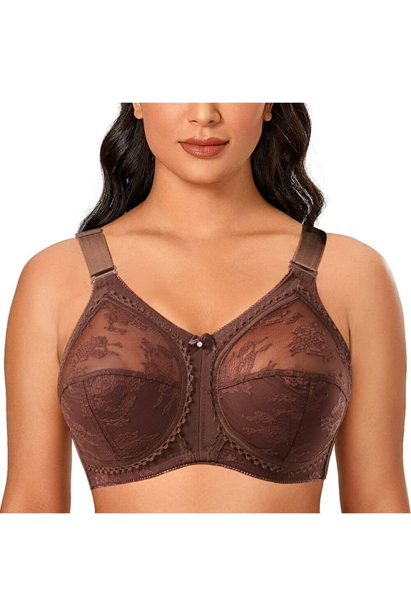 Women's Plus Size Minimizer Sleep Unlined Full Coverage Lace Wirefree Bra 52A