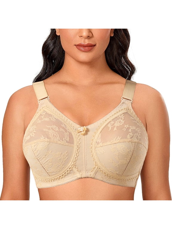 Women's Plus Size Minimizer Sleep Unlined Full Coverage Lace Wirefree Bra 52B