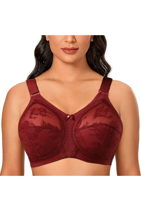 Women's Plus Size Minimizer Sleep Unlined Full Coverage Lace Wirefree Bra 52DDD
