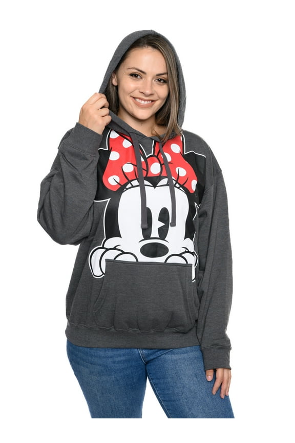 Women's Plus Size Minnie Mouse Pullover Hoodie Sweatshirt Charcoal Red Disney
