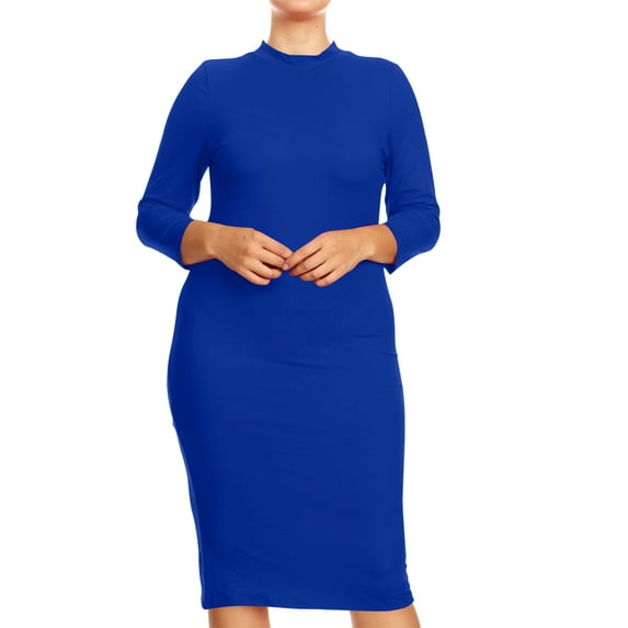 Women's Plus Size Mock Neck Mini Dress Lightweight 3/4 Sleeve Bodycon Fit