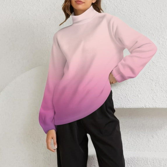 Women's Plus Size Mock Neck Pullover, Gradient Color Thermal Lined Sweatshirt, Soft Fleece Crewneck Long Sleeve Top, Comfortable Loungewear for Casual Winter Wear and Home Relaxation Purple1 XXL