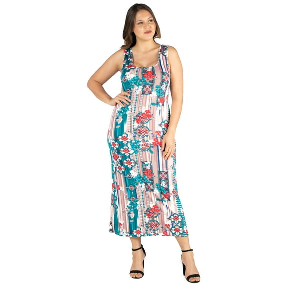 Women’s Plus Size Multicolor Floral Racerback Maxi Dress